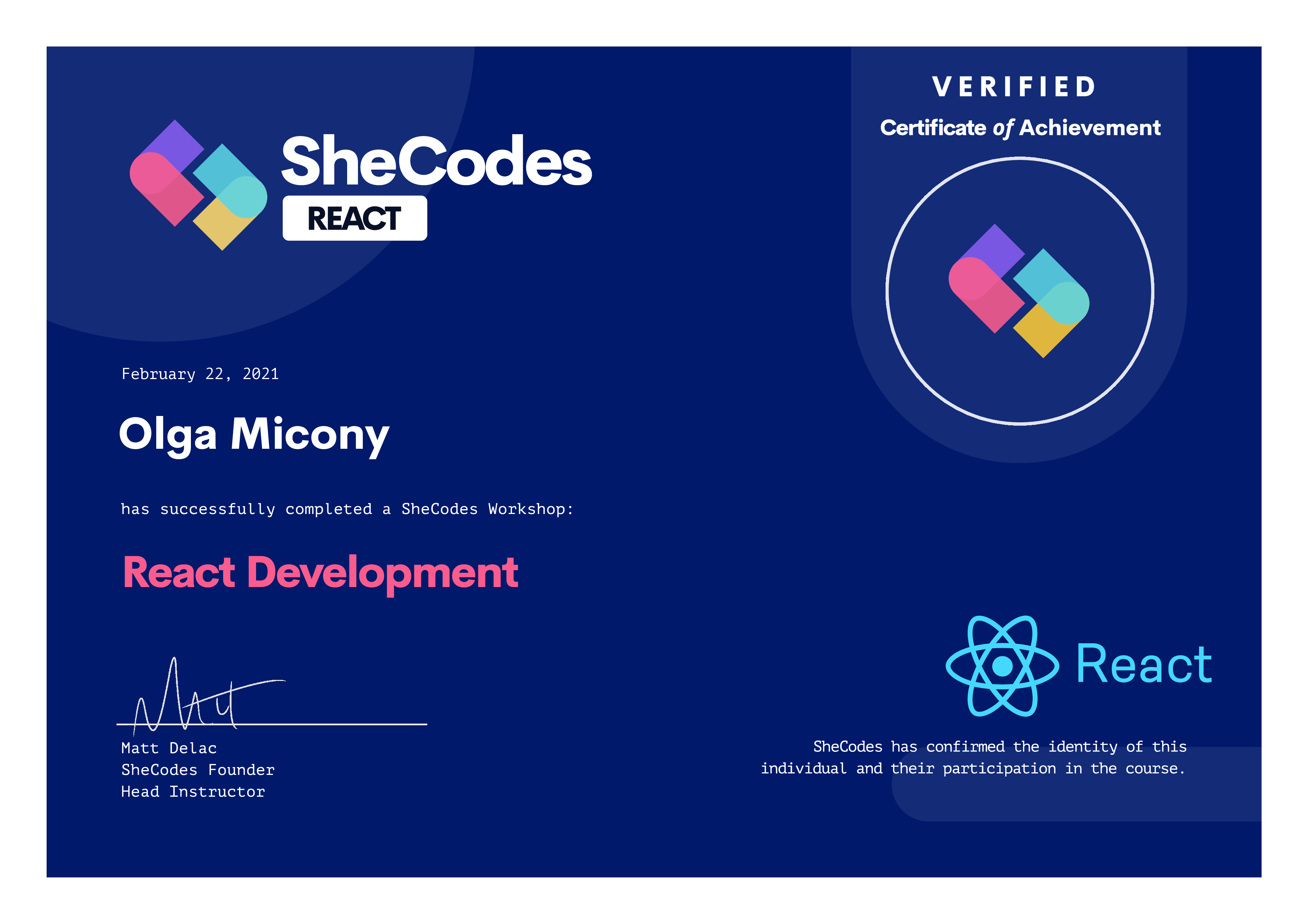 React Course Certificate